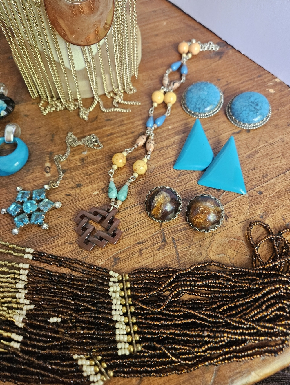 Estate Jewelry Lot Teal Blue And Brown Y2k Vintage Modern Faux Turquoise - Picture 3 of 7
